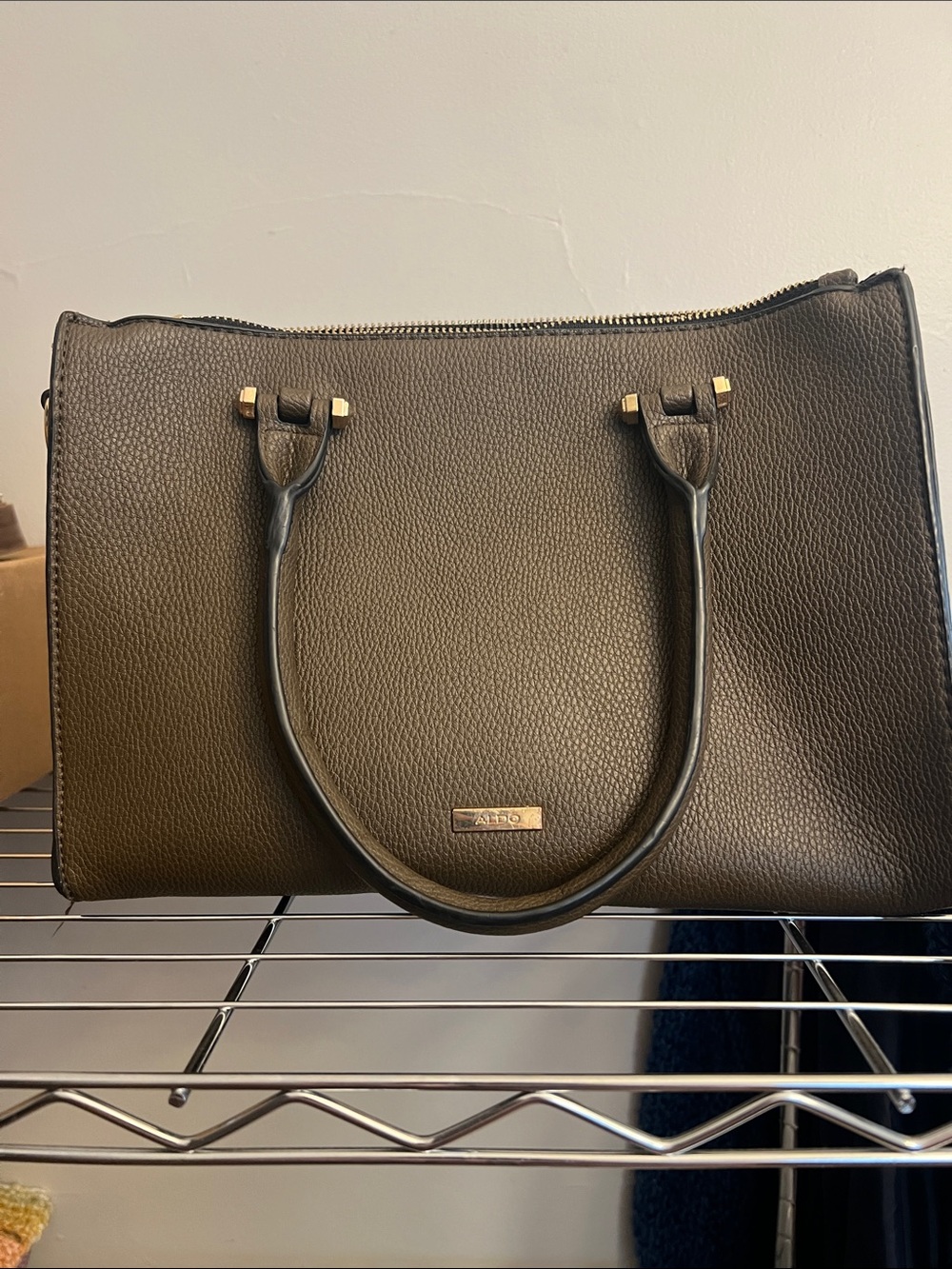 Aldo Dark Brown Faux Leather Handbag with Gold Hardware